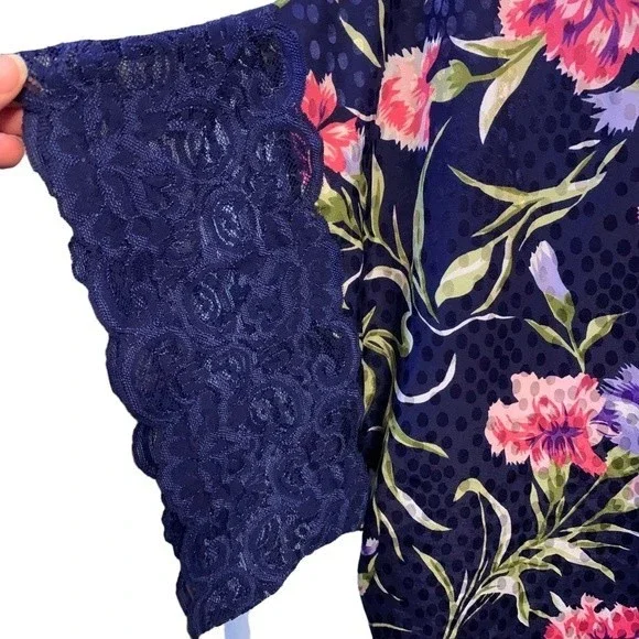 Vintage Lucie Ann II Floral Lacey Lingerie Robe Kimono Made in USA Size Medium - Picture 9 of 14